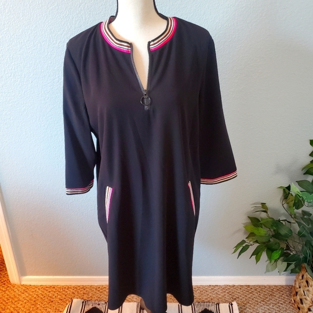 PEACE OF CLOTH Marley black shift sporty dress rainbow ribbon trim size large